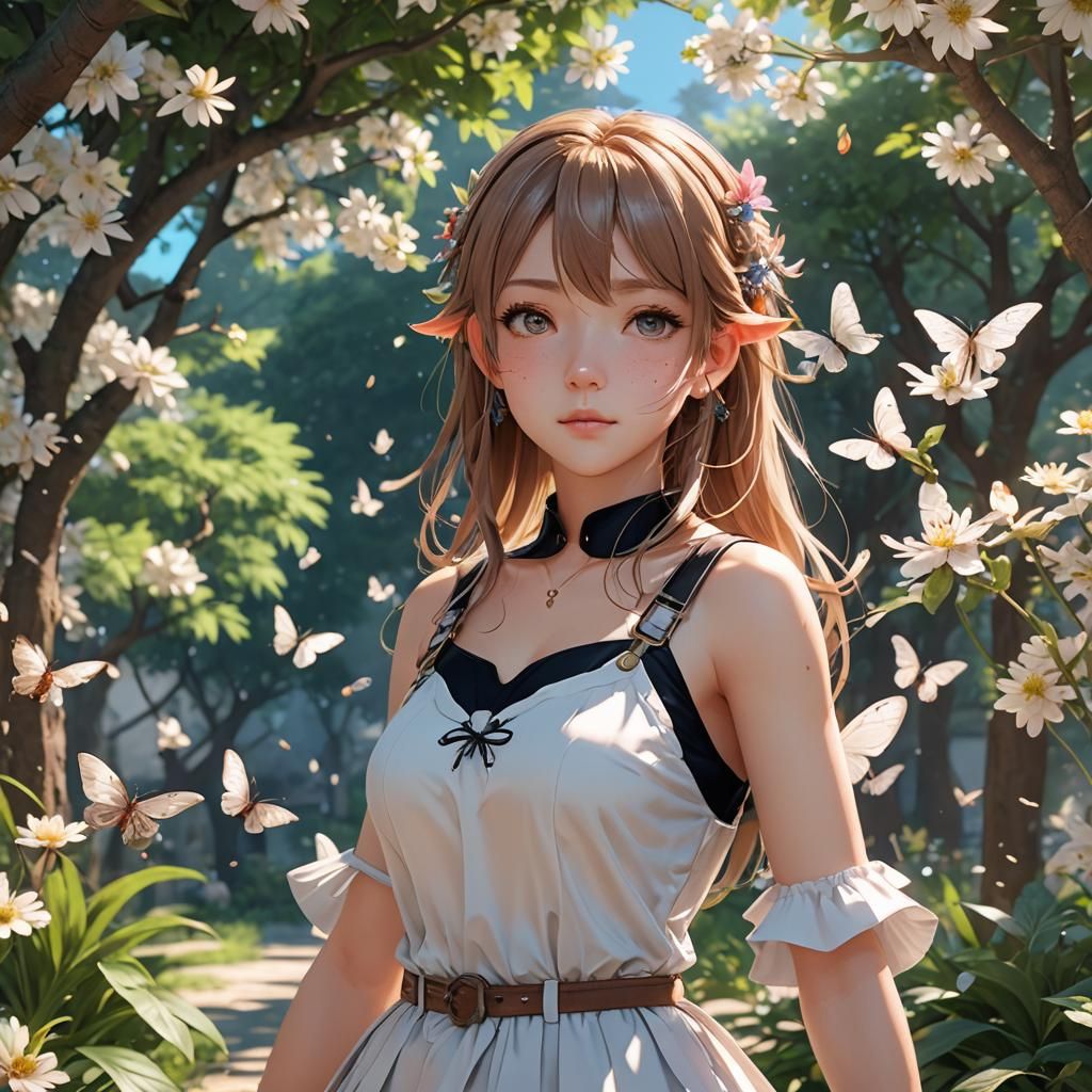 Summer is here this means, Lightingbugs! By artist "anime", 3d anime art, inspired by WLOP, Artstation, #genshinimpact p...