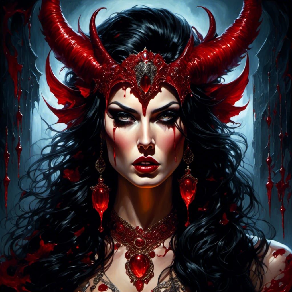 Feral She-Demon with Dripping Fangs