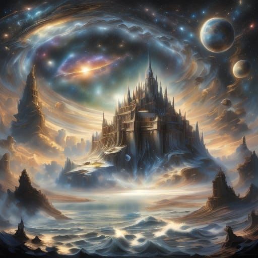 Cinematic Metallic Mushroom Spacecraft Soars Through Galaxie...