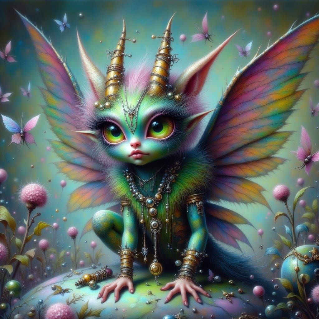 Surreal One-Eyed Bat Gandalf Fairy Punk Creature