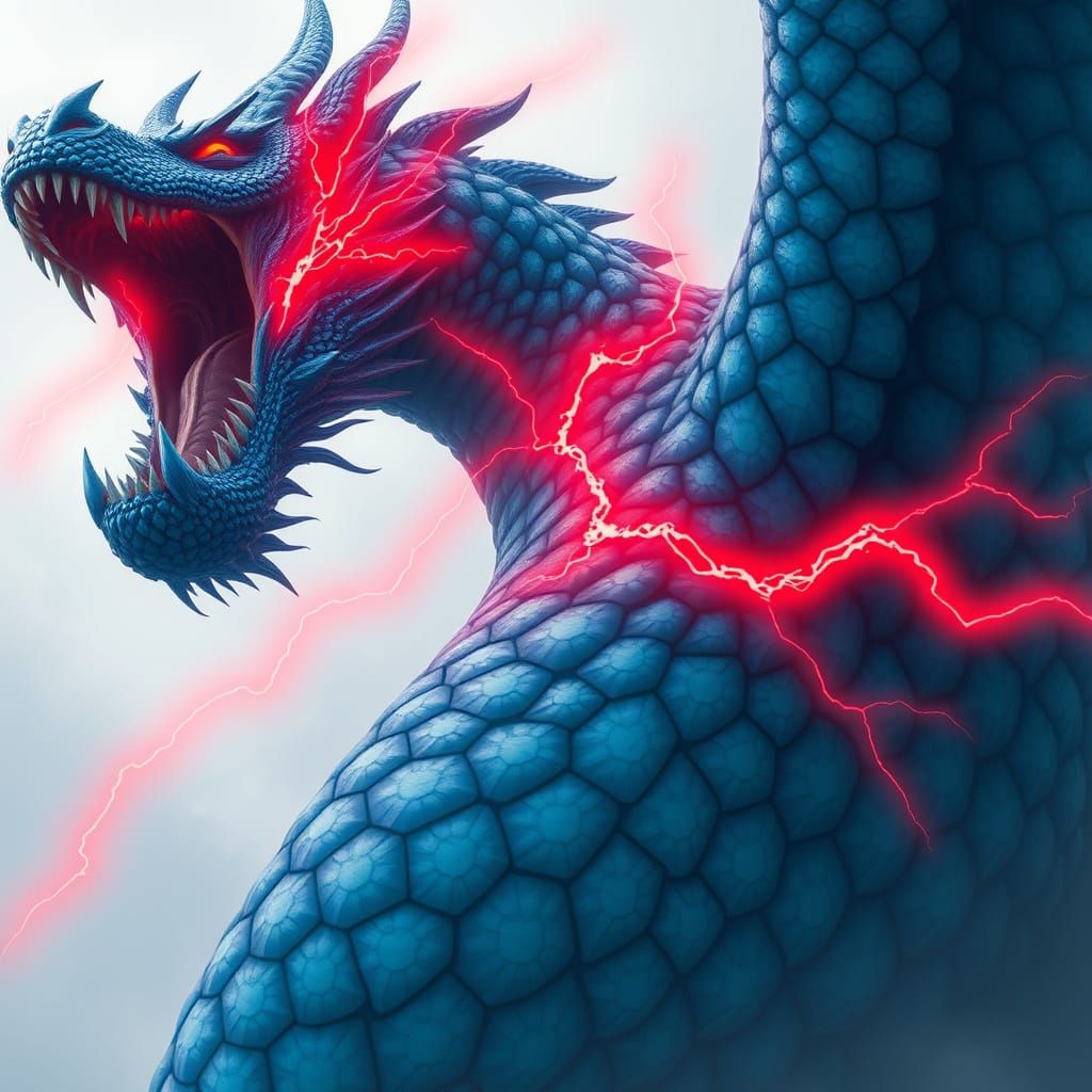 Majestic Blue Dragon with Fiery Lightning Scales