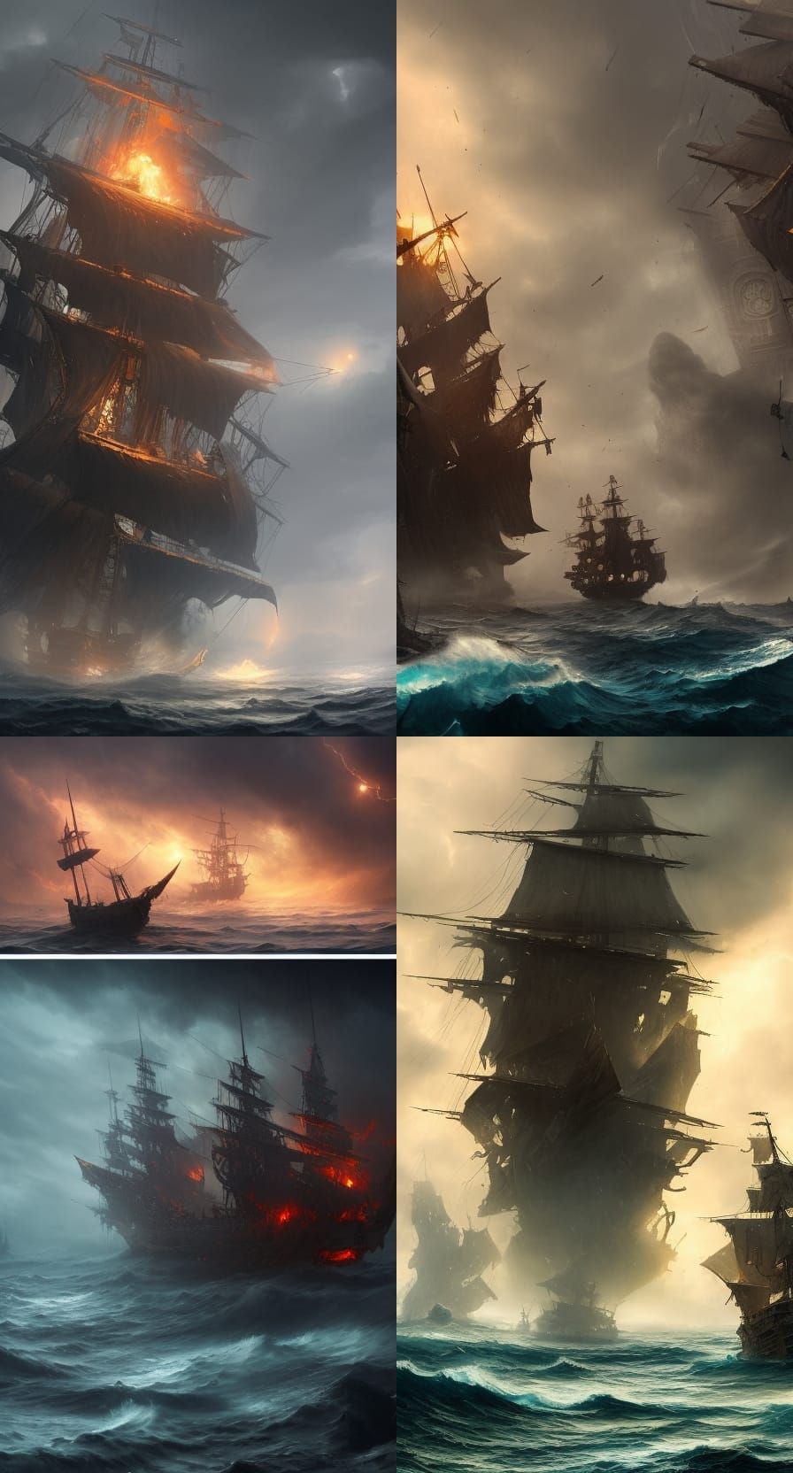 the black pearl, big intimidating warship, in the middle of a rough sea, pirate skeleton