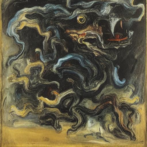 Surreal Beast Formed from Smoke, Expressionist Painting