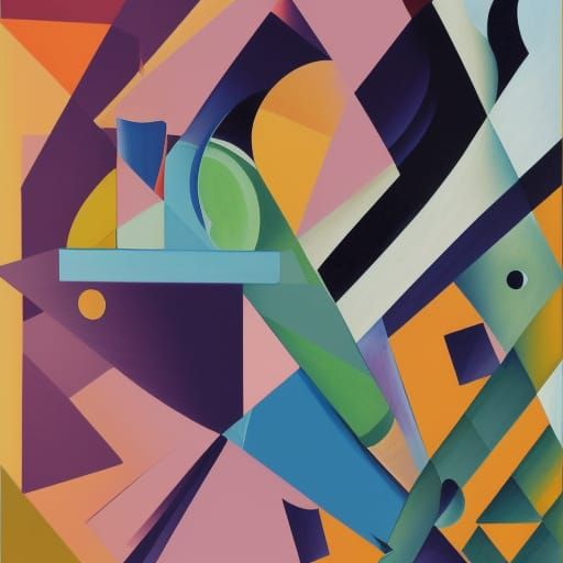 Dinosaur in Cubist Geometric Art Deco Style