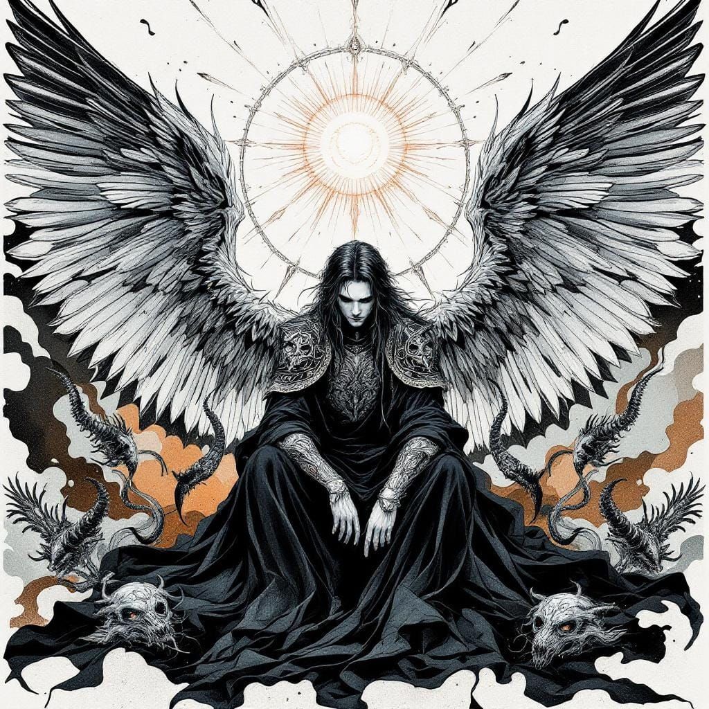 Androgynous Figure with Wings in Ornamental Style