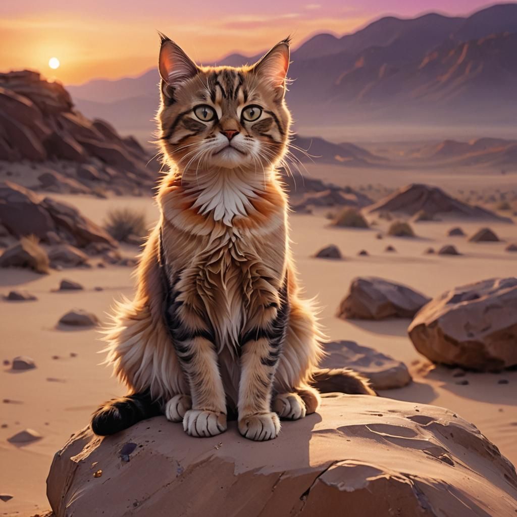 Grumpy Kitten in Desert Sunset: Fantasy Art