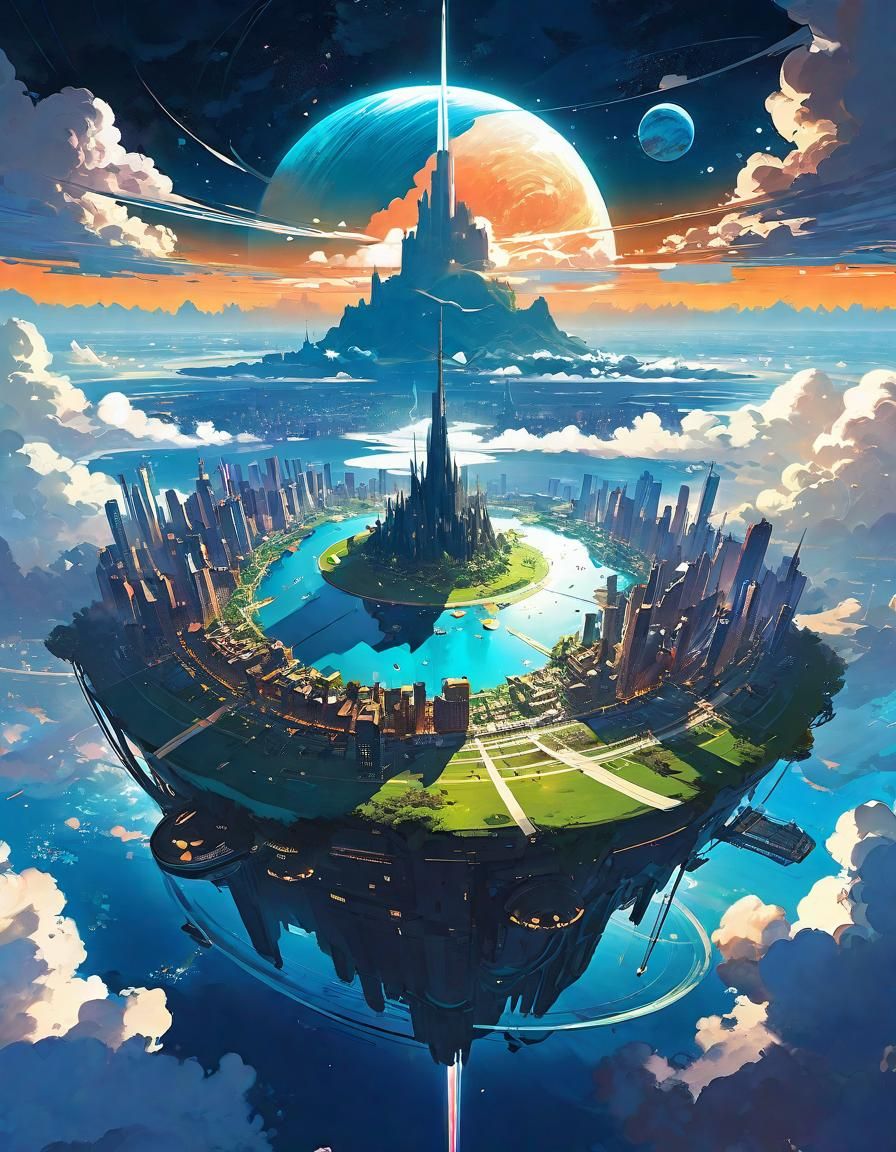 Floating Island City in Surrealist Digital Art