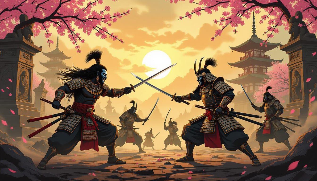 Mythic Warriors Clash: African Gods vs. Samurai