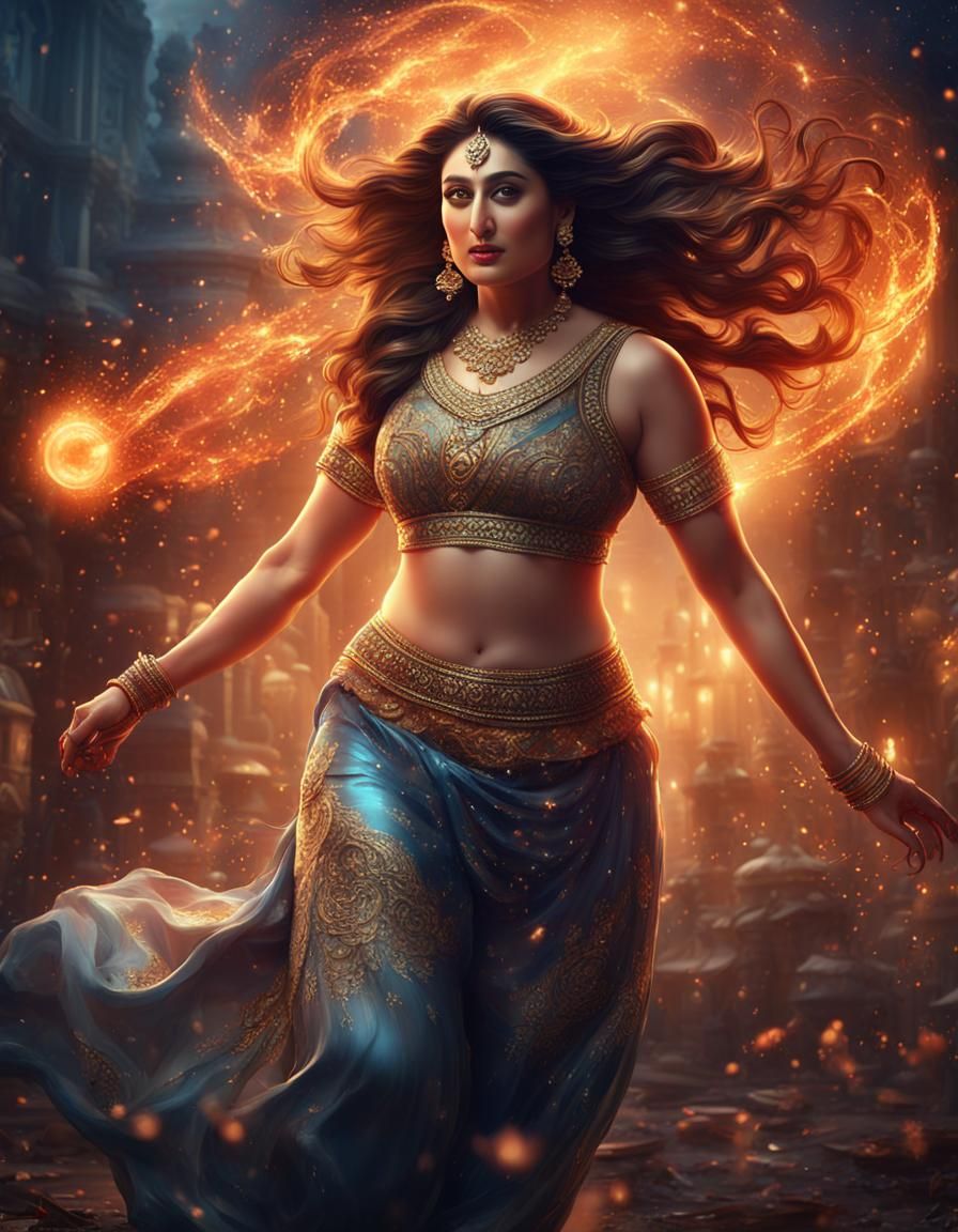 Curvy Indian Woman in Fantasy Art, Detailed Matte Painting