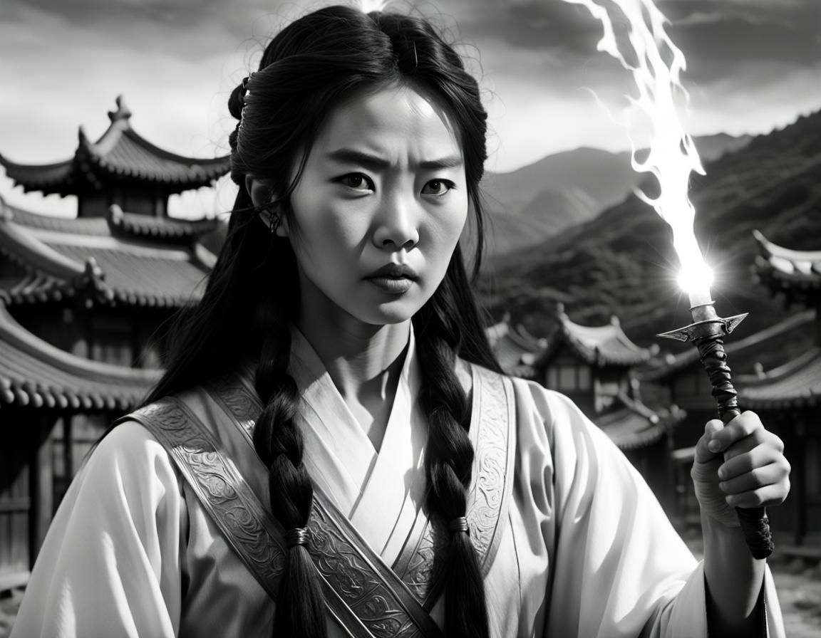 Medieval Korean Sorceress Portrait in Black and White