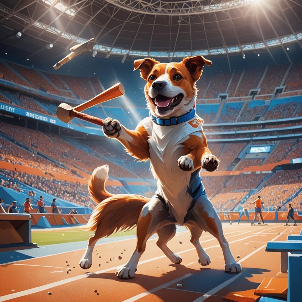 Dog Competes in Hammer Throw: Whimsical Concept Art