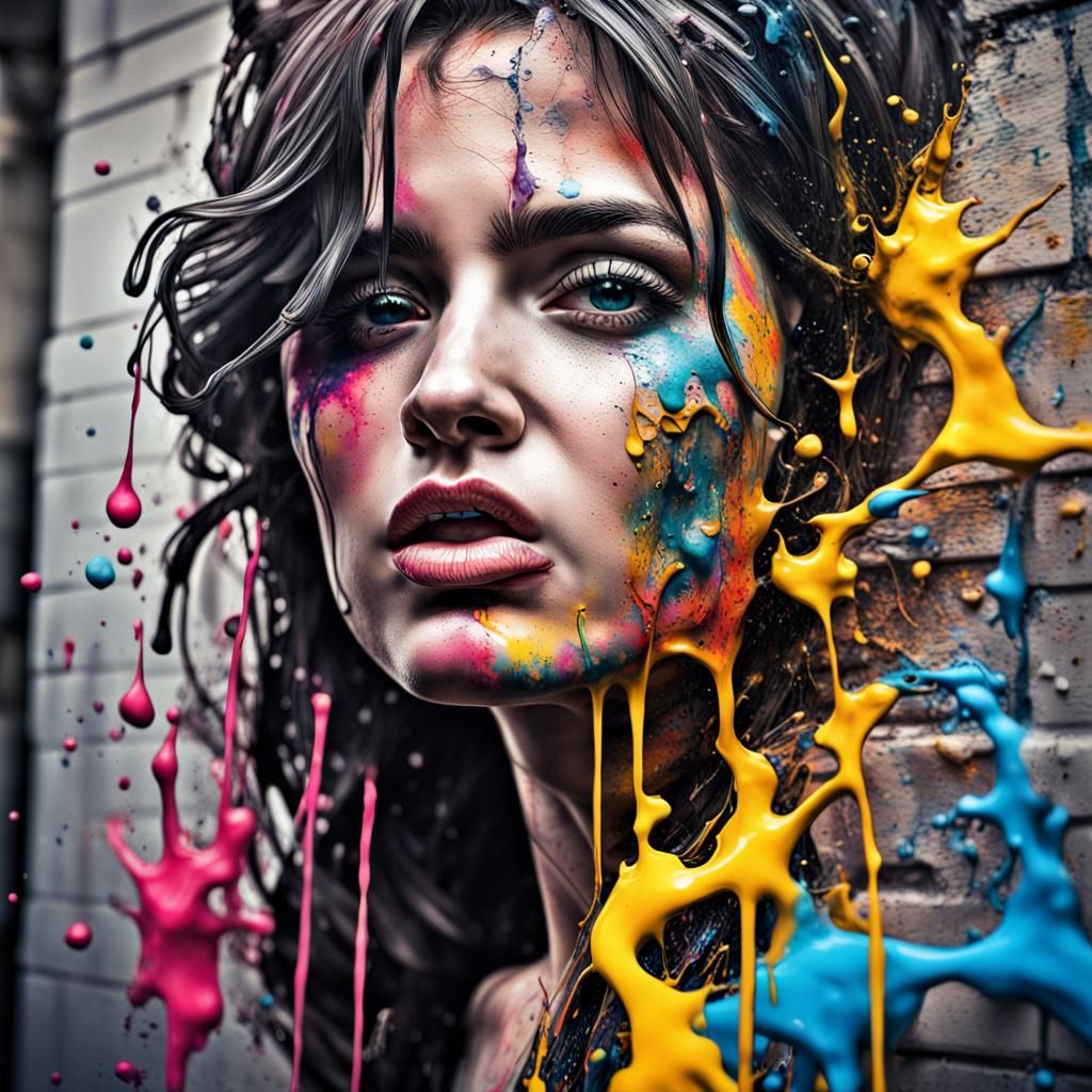 Splash Ink Woman in Hyperrealistic Style