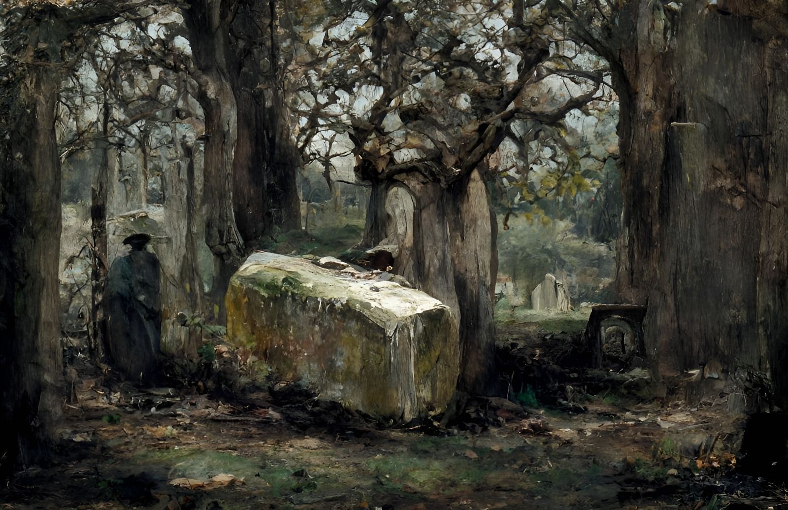 Weathered Gravestone Painting in Impressionistic Style