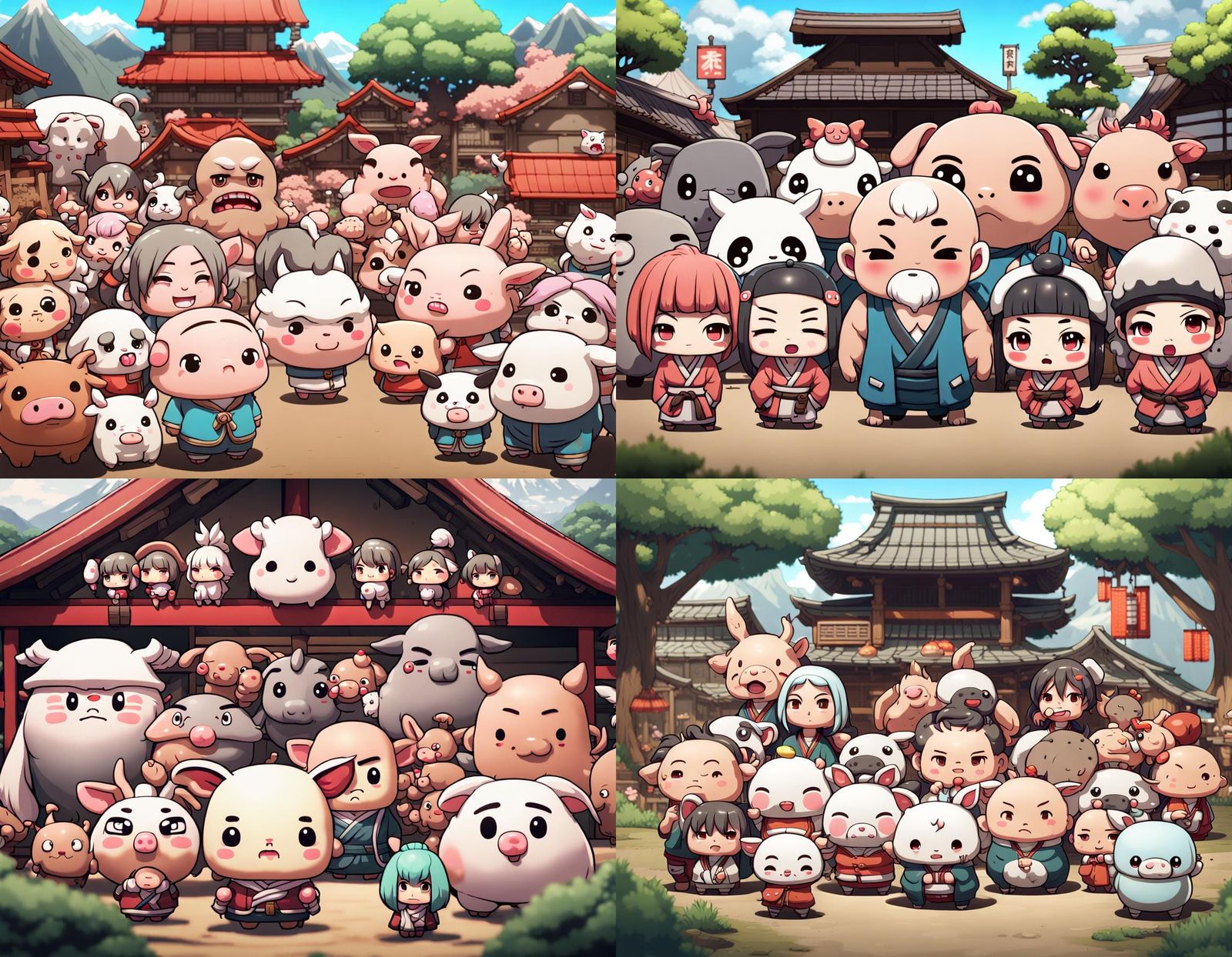 Chibi Village with Oversized Heads and Miniature Animals