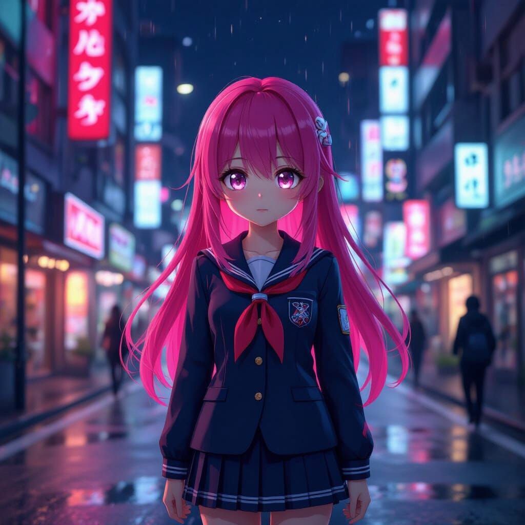 Anime Girl in Futuristic Tokyo Street