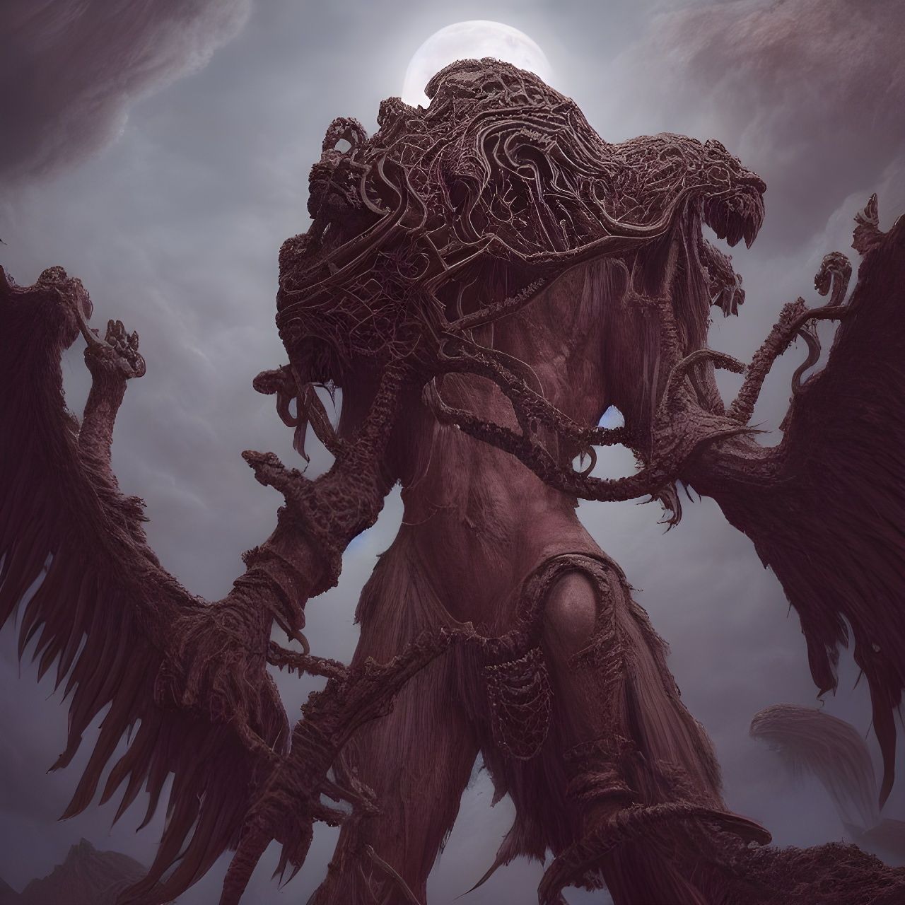 Epic Fantasy: Mummified Nephilim God in Moonscape