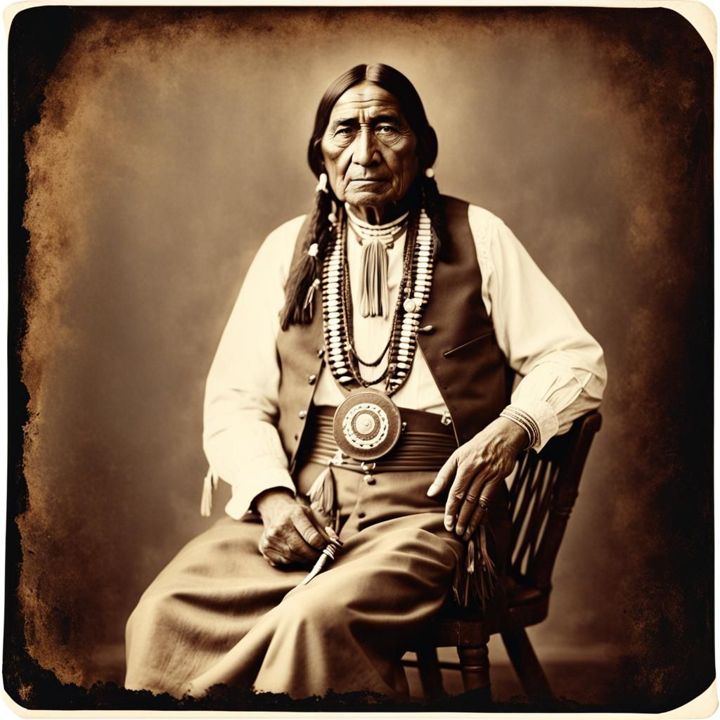 Native American Chief in Vintage Instant Photography