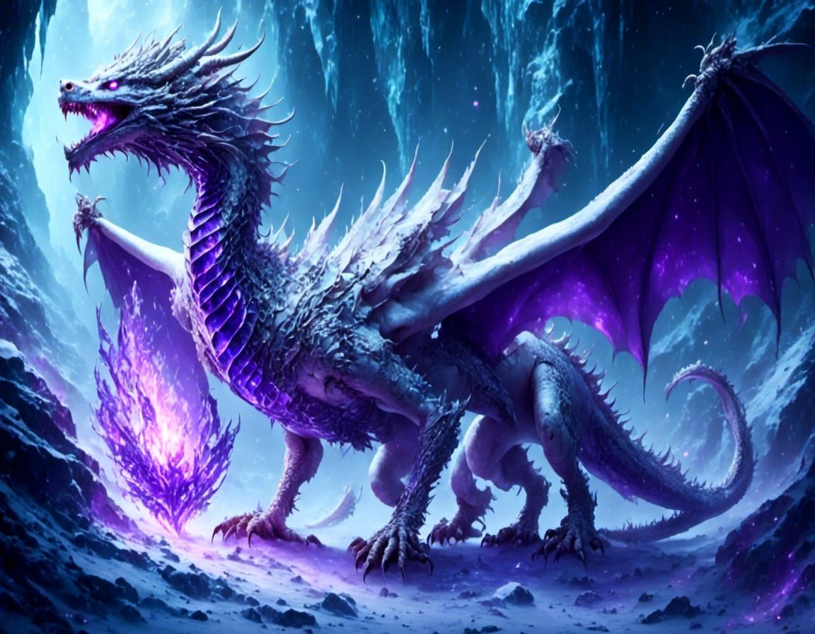 Icy Dragon with Purple Flame Eyes