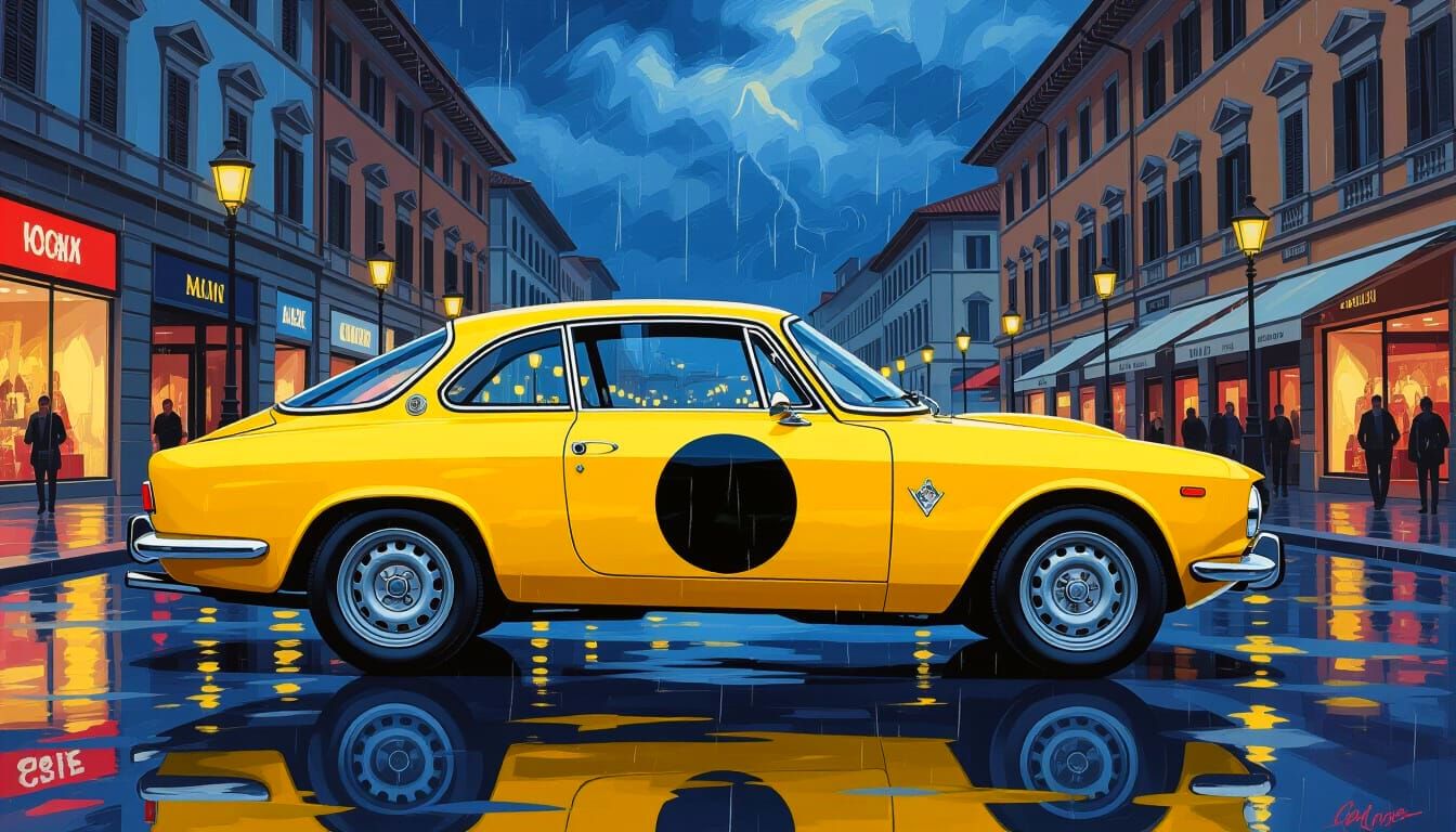 1971 Alfa Romeo Giulia Sprint GTA in Yellow Gold on Rainy Mi...