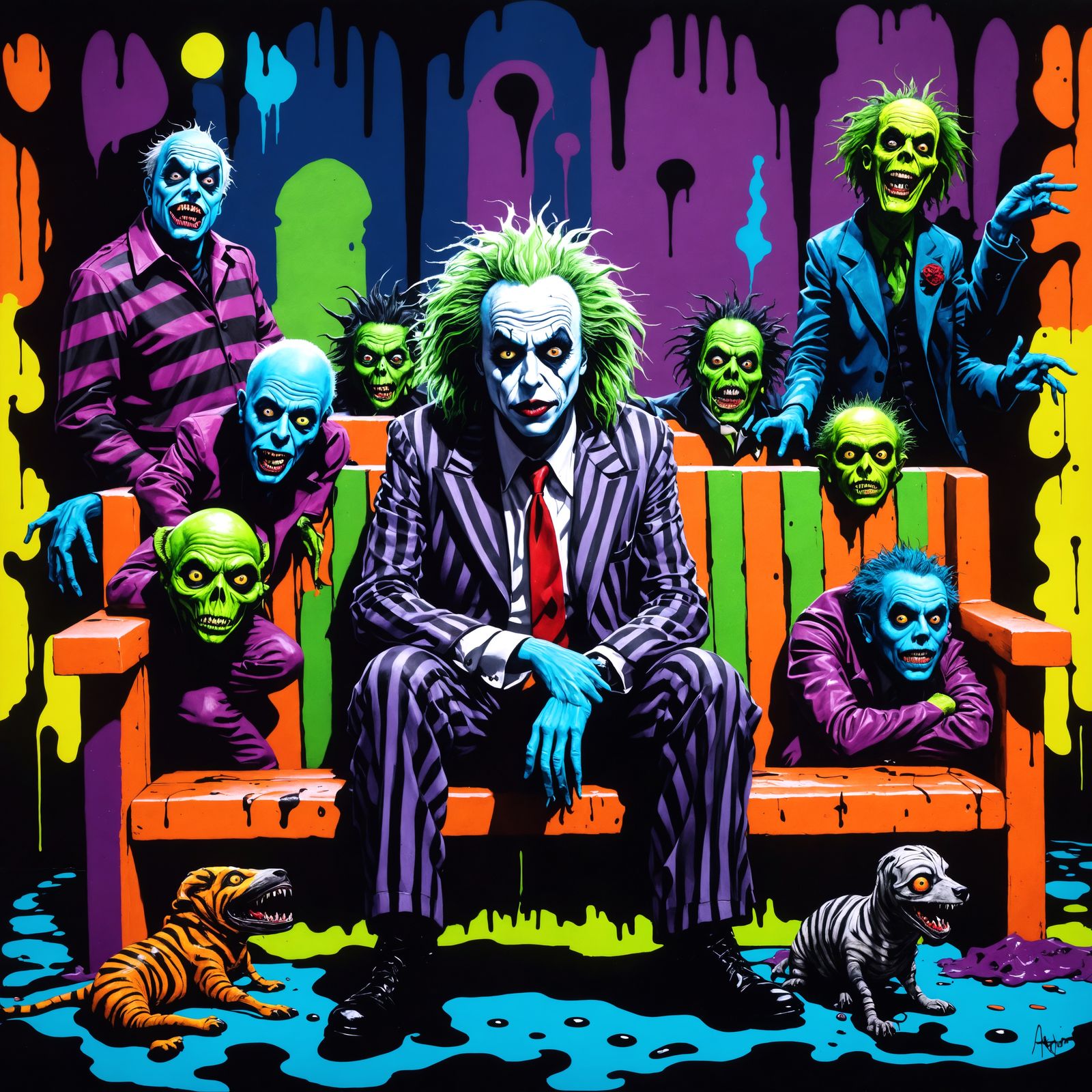 Spooky Beetlejuice Underworld Scene in Graffiti Art Style