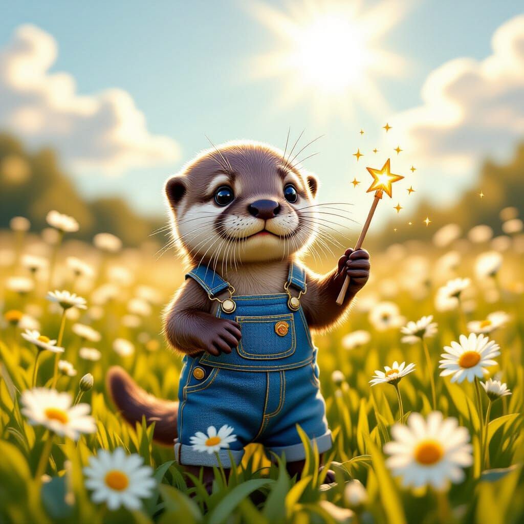 Otter Pup in Overalls in Photorealistic Style