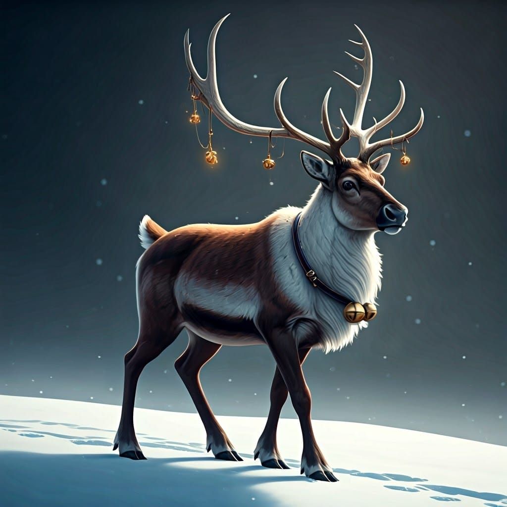 Majestic Reindeer with White Antlers and Bell Necklace