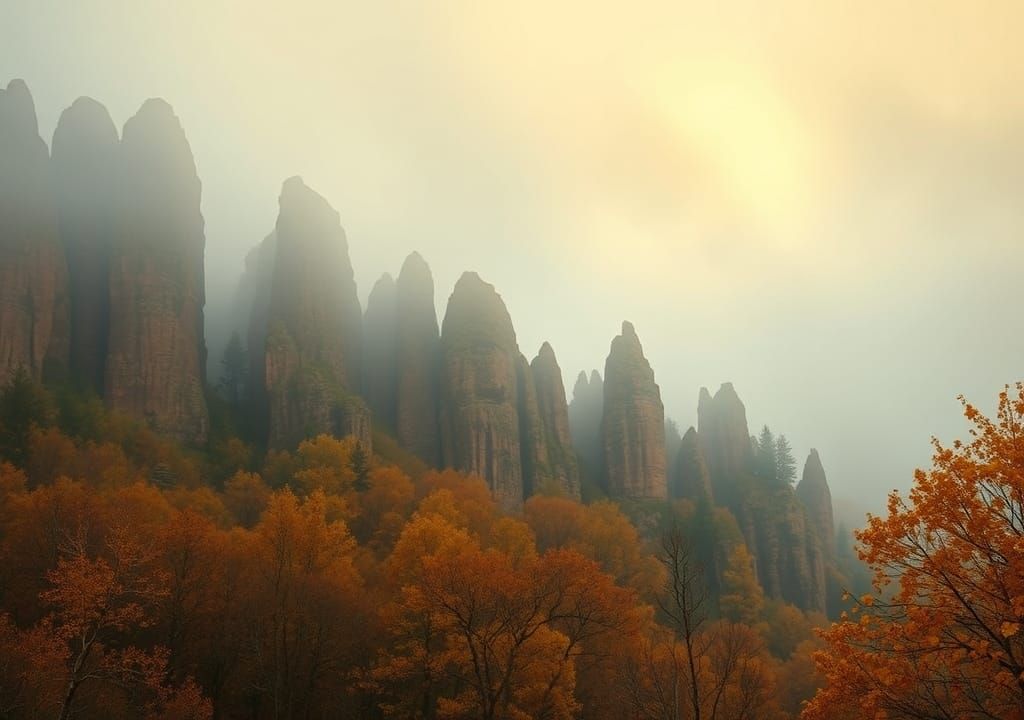 Elbe Mountains in Fog: Vibrant Colorful Landscape