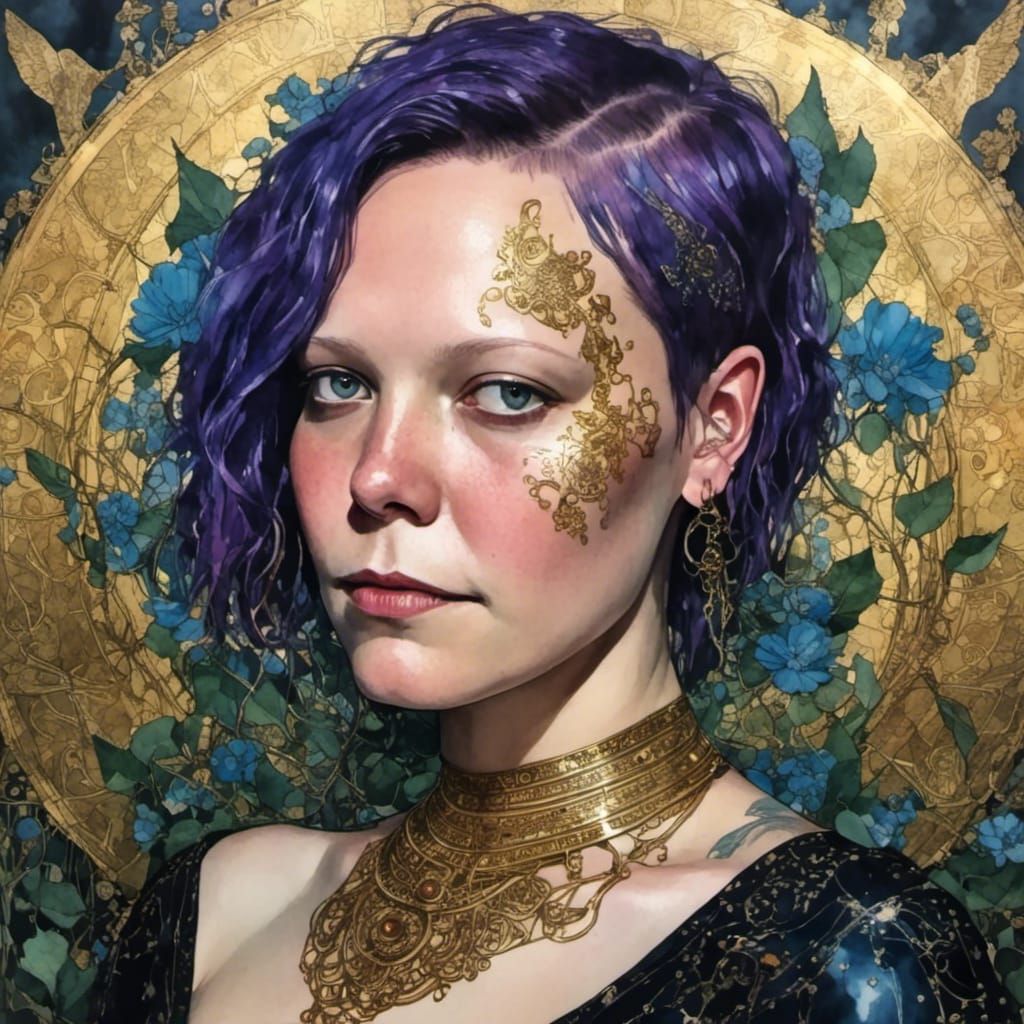 Woman with Holographic Eyes and Floral Hair