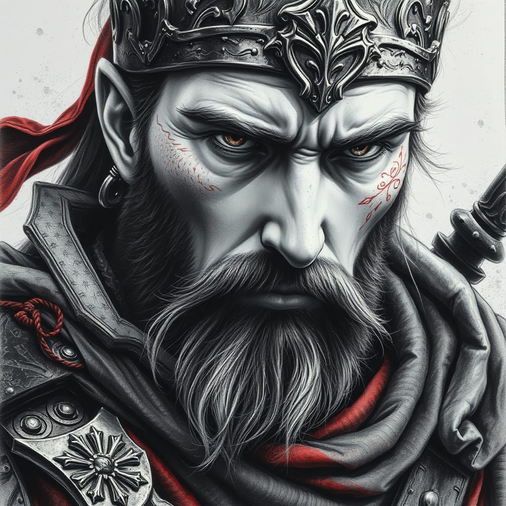 Medieval Warrior Prince in Charcoal Grandeur