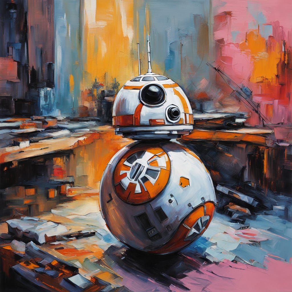 Cyborg Mechanic Repairs BB-8: Impressionist Style Painting
