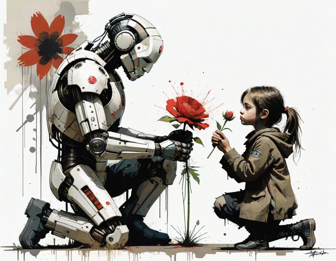 Cyborg's Offering: Street Art Meets Digital Illustration