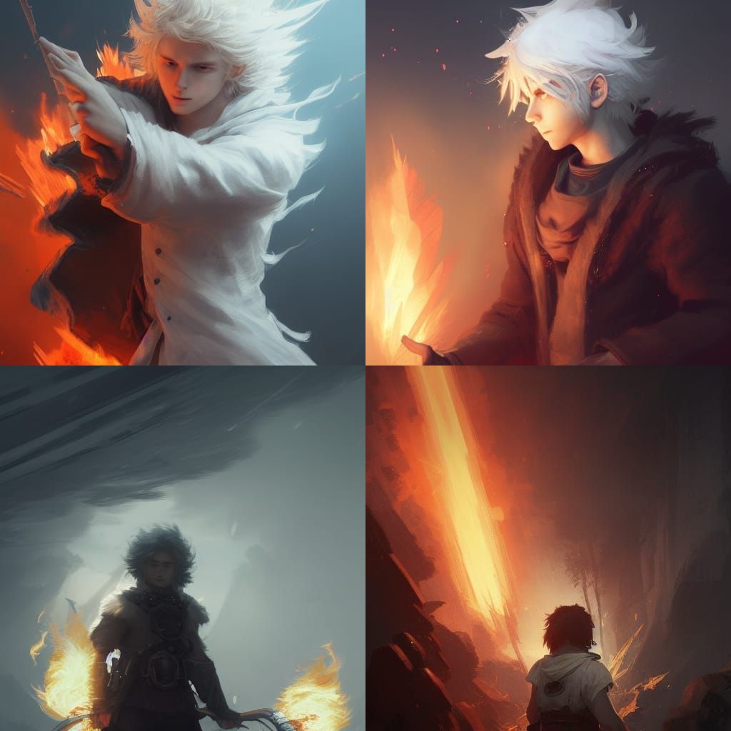 Boy with Fire Powers in Dark Fantasy Style
