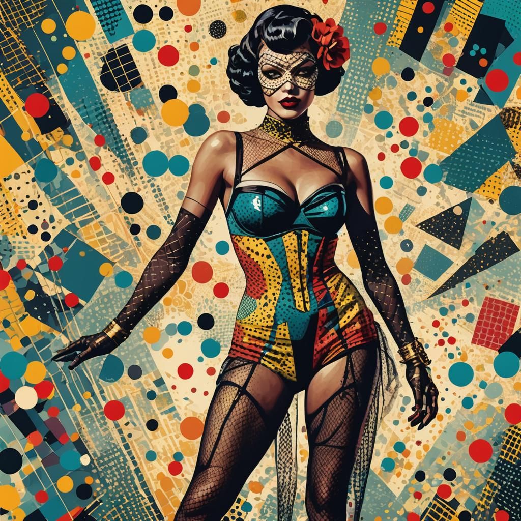Pop Art Burlesque Dancer in Metallic Colors