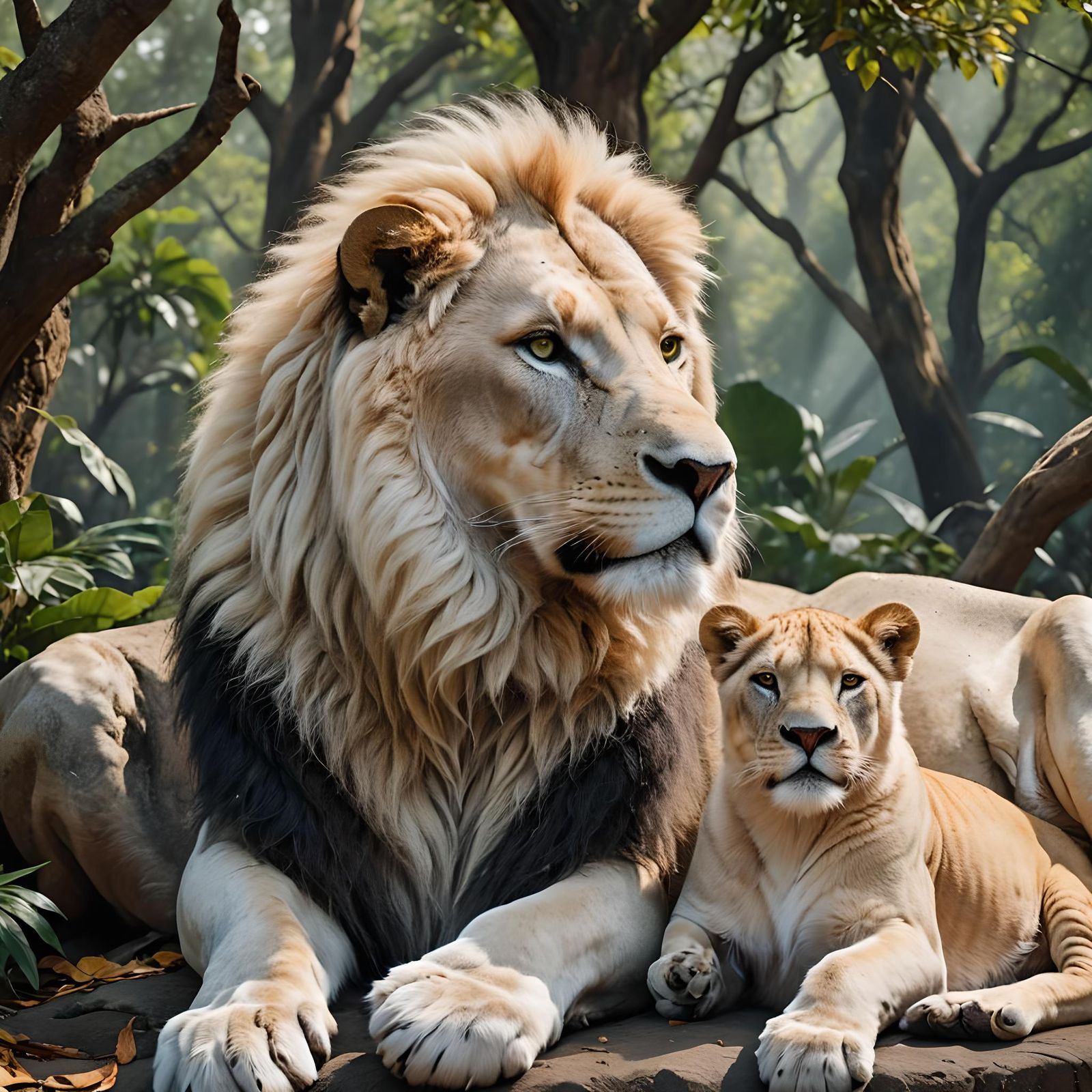 Amazon Woman with White Lion: Realistic Digital Art