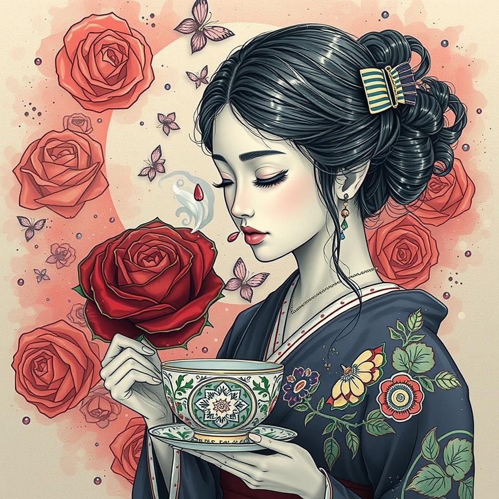 Jewish Maiden with Rose-Shaped Tea Steam