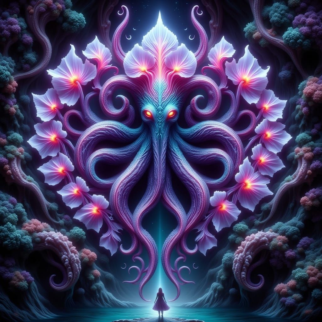 Bioluminescent Kraken Orchid Blossom in Twilight Ocean