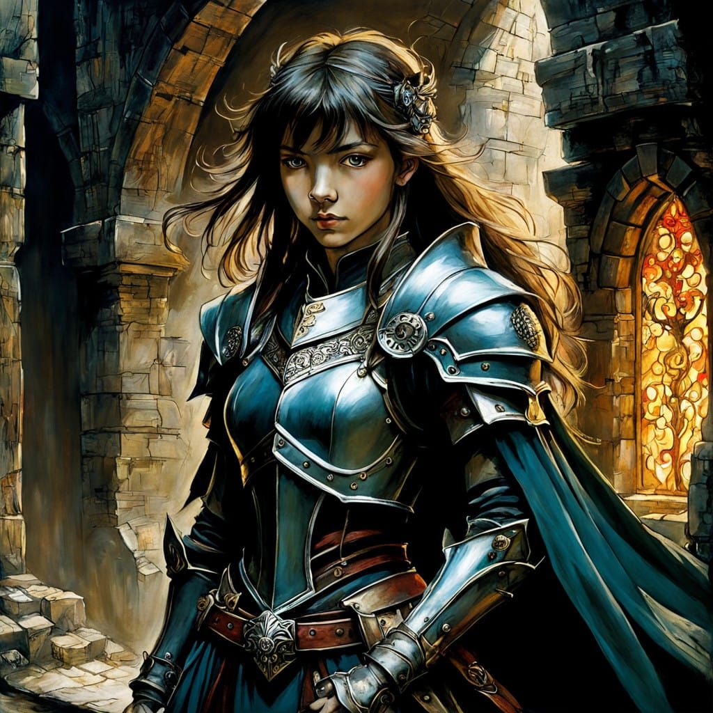 Ethereal Paladin in a Dazzling, Chiaroscuro-Inspired, Fantas...