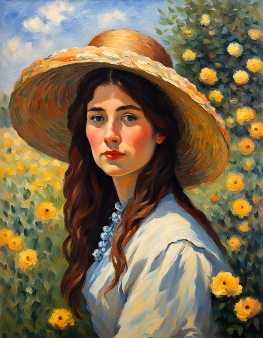 Impressionist Woman Portrait in Claude Monet Style