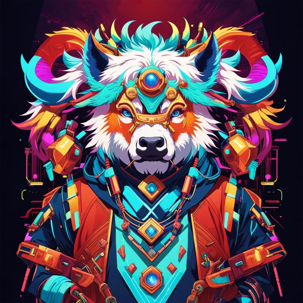 Psychedelic Vaporwave Woman with Cyber Goggles