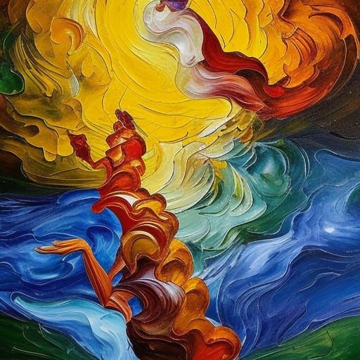 Surreal Greek Mythology in Expressionist Oil Painting