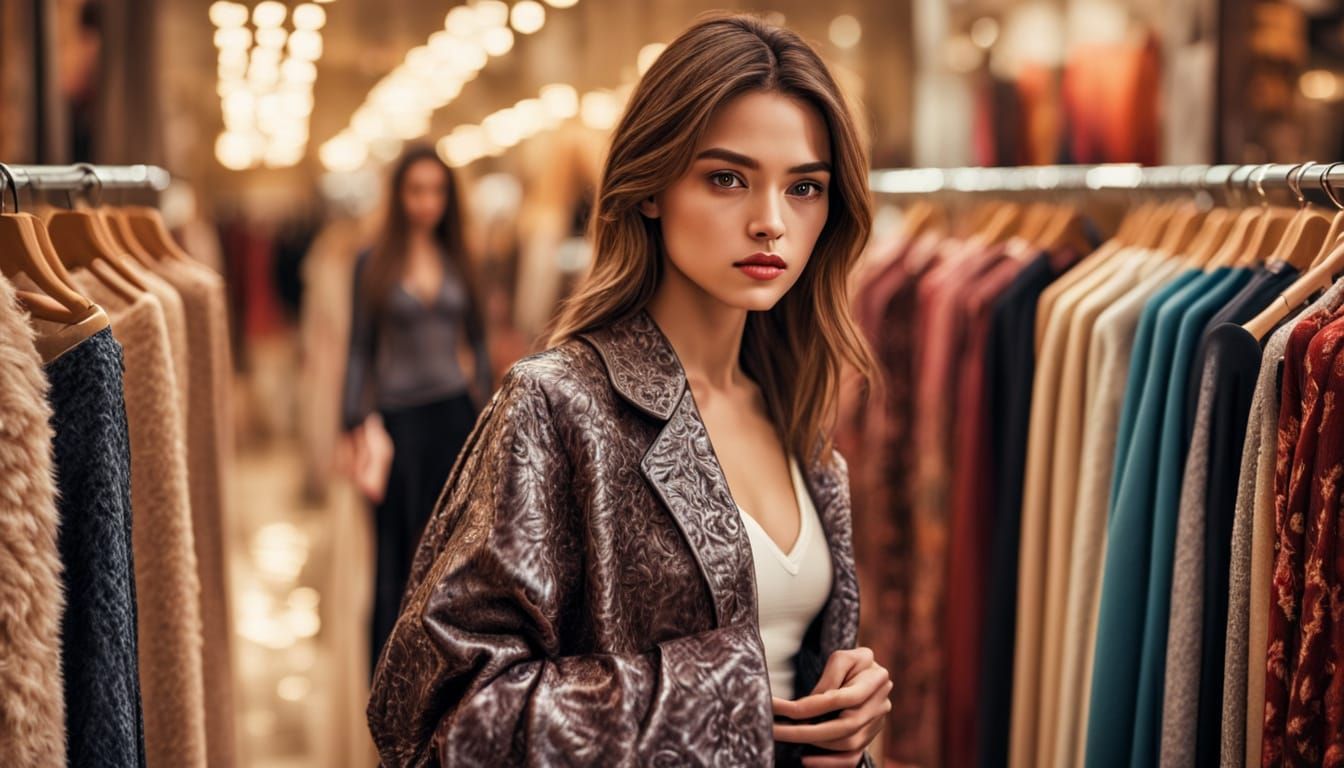 Woman Shopping for Designer Clothing in HDR