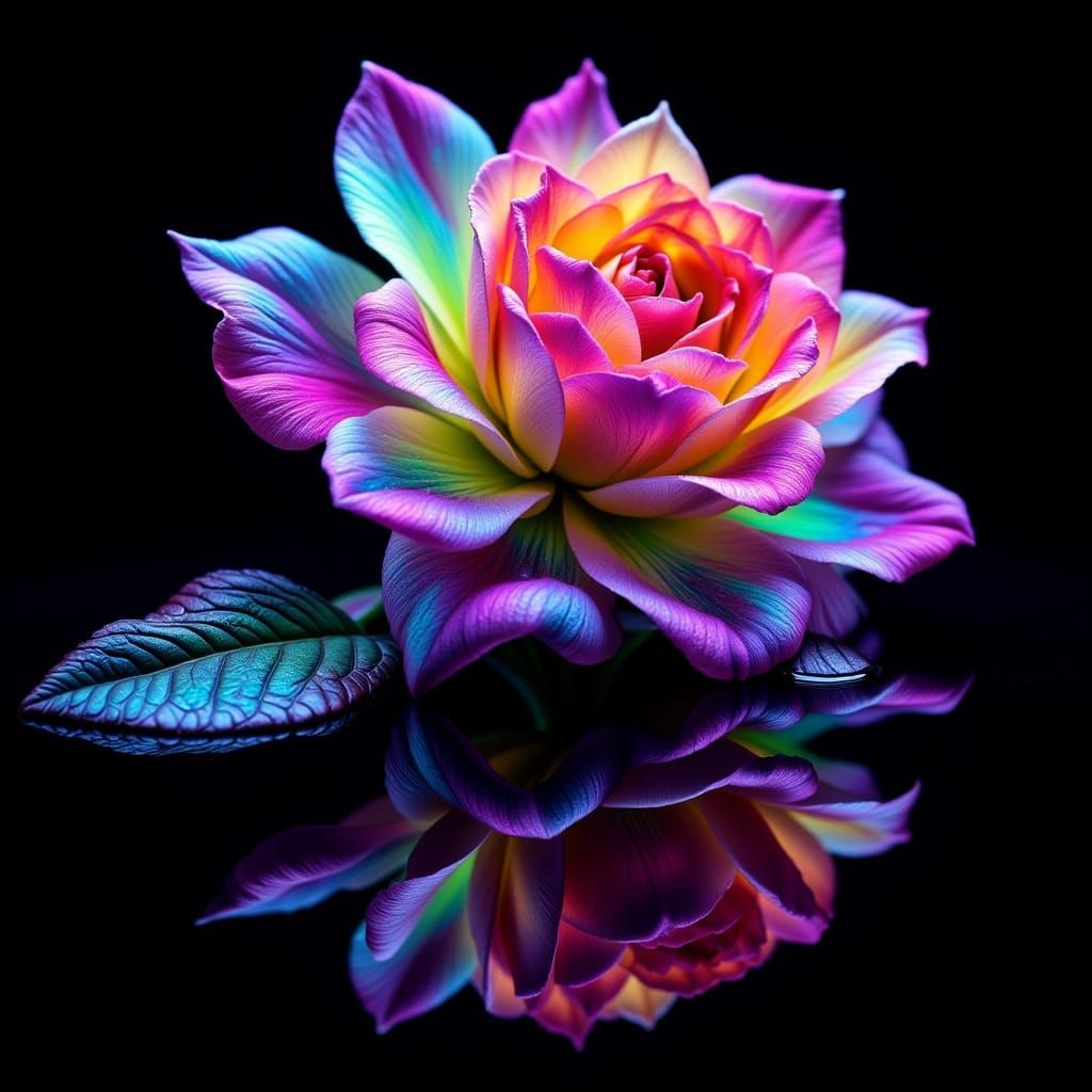 Ethereal Neon Rainbow Rose under Black Light