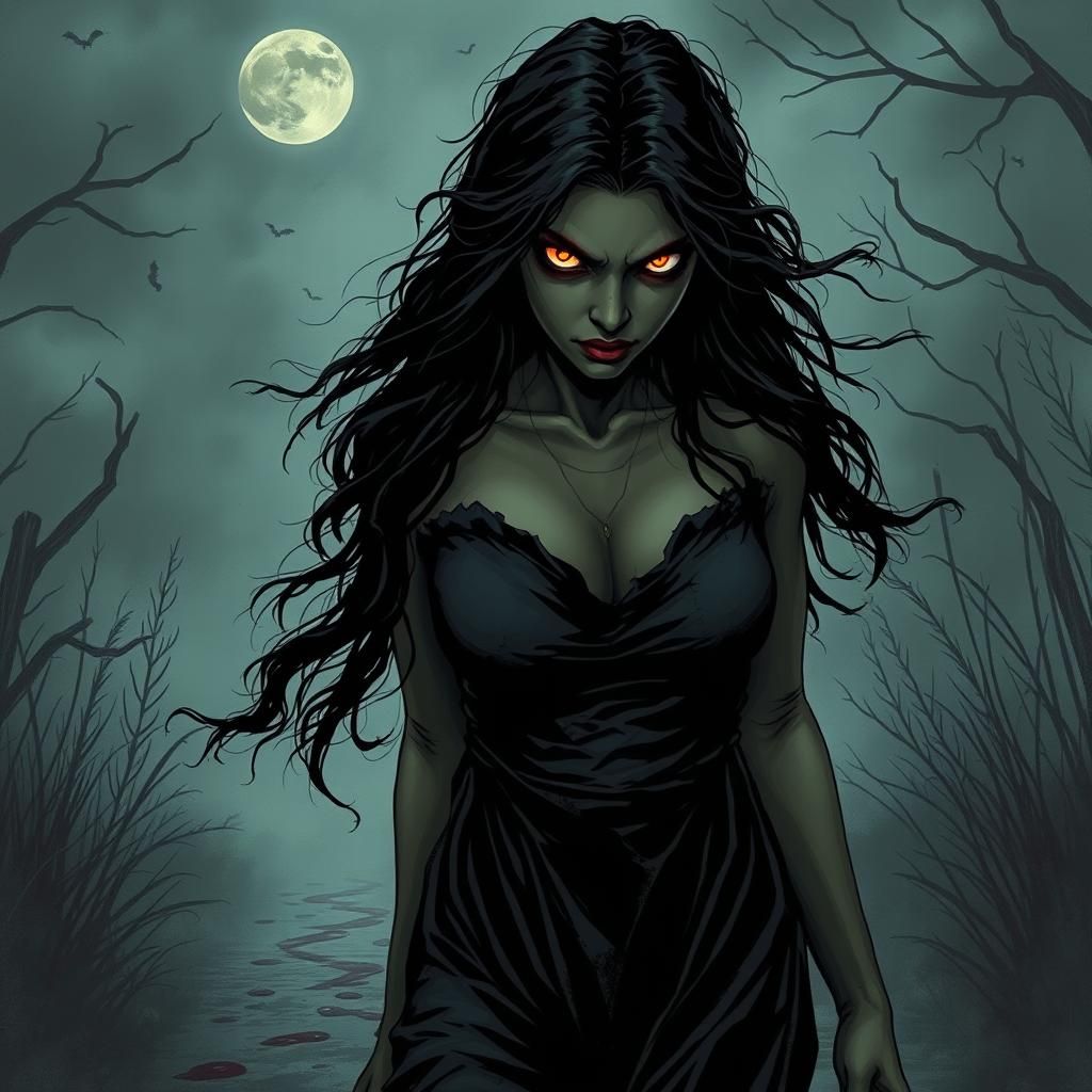 Hauntingly Beautiful Ghost Woman in Comic Book Style
