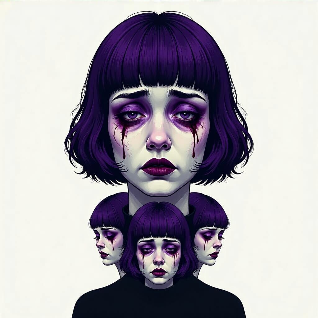 Woman's Face Expressing Despair in Minimalist Art