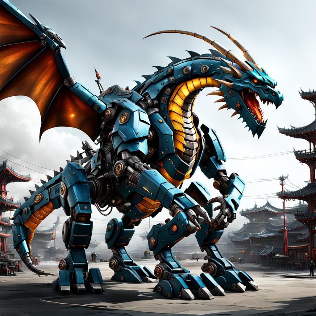 Make a dragon mech photorealistic