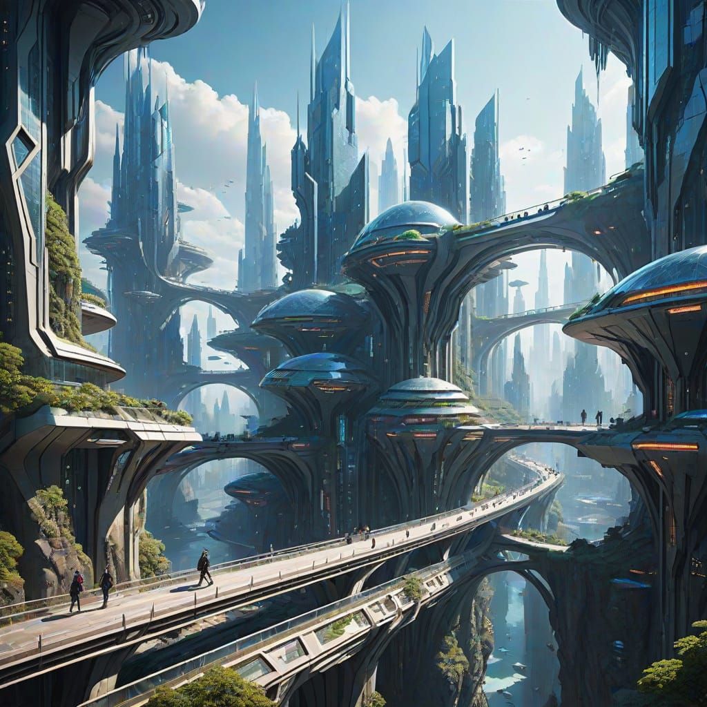 Futuristic Crystalline Cityscape Under Nebula Skies