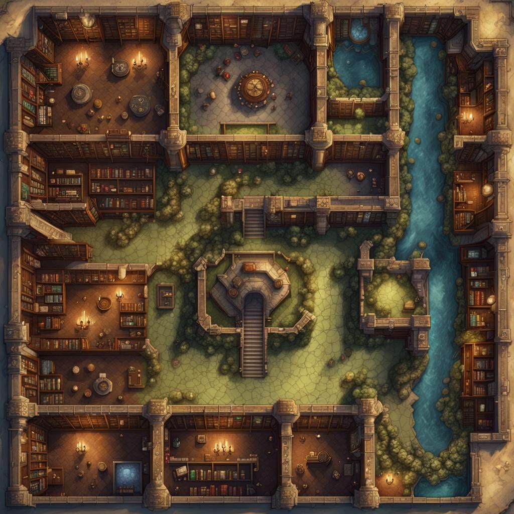 Fantasy Library Battlemap for Dungeons and Dragons