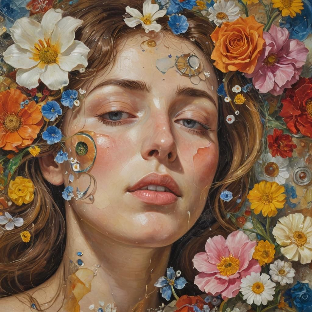 Surreal Woman Surrounded by Melting Clockwork