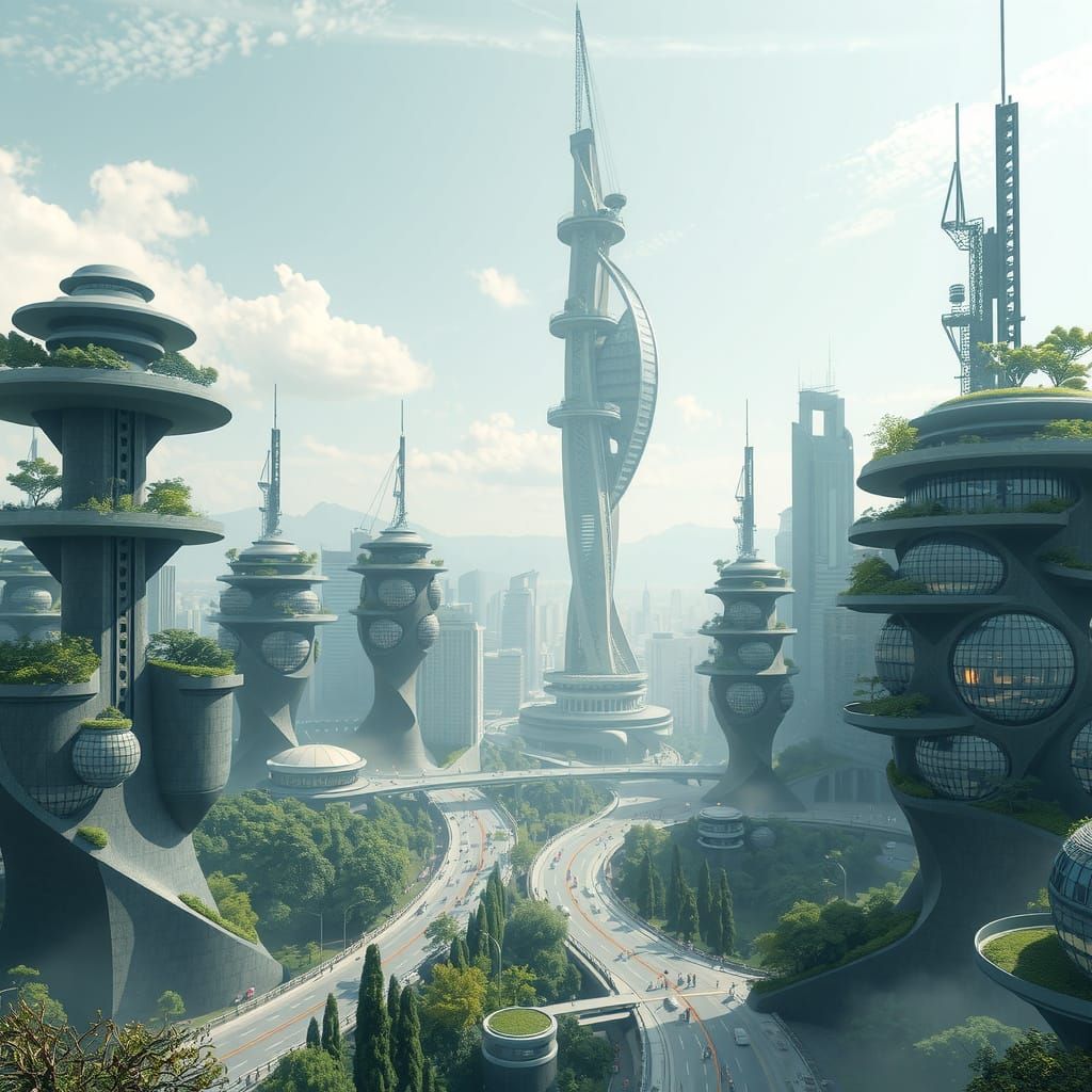Sustainable Futuristic Metropolis in Utopian Harmony
