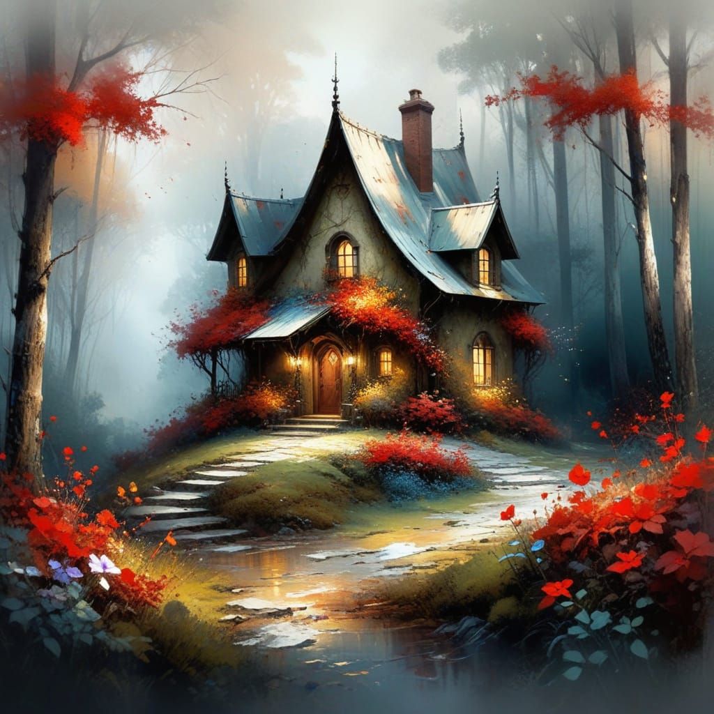 Whimsical Autumn Cottage Amidst Enchanted Forest